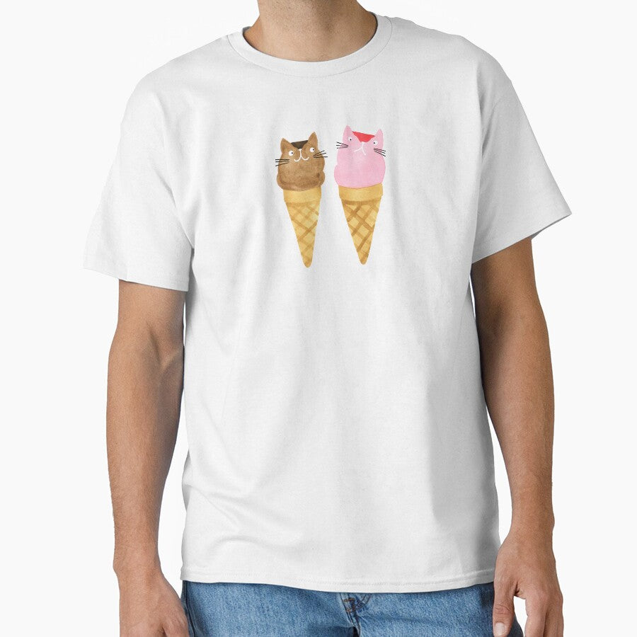 Ice Cream Cat Cones watercolour cat painting by KatyClemmans
