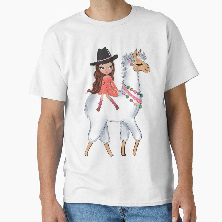 Boho style cute girl with llama girly illustration 2 by Lalanacliparts