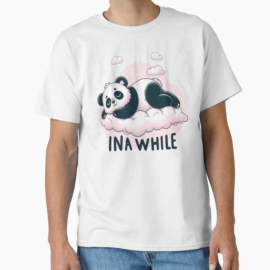 Funny Lazy Panda "In A While" - Dreamy Panda Resting on Cloud Tee TShirt by MAPDDesigns