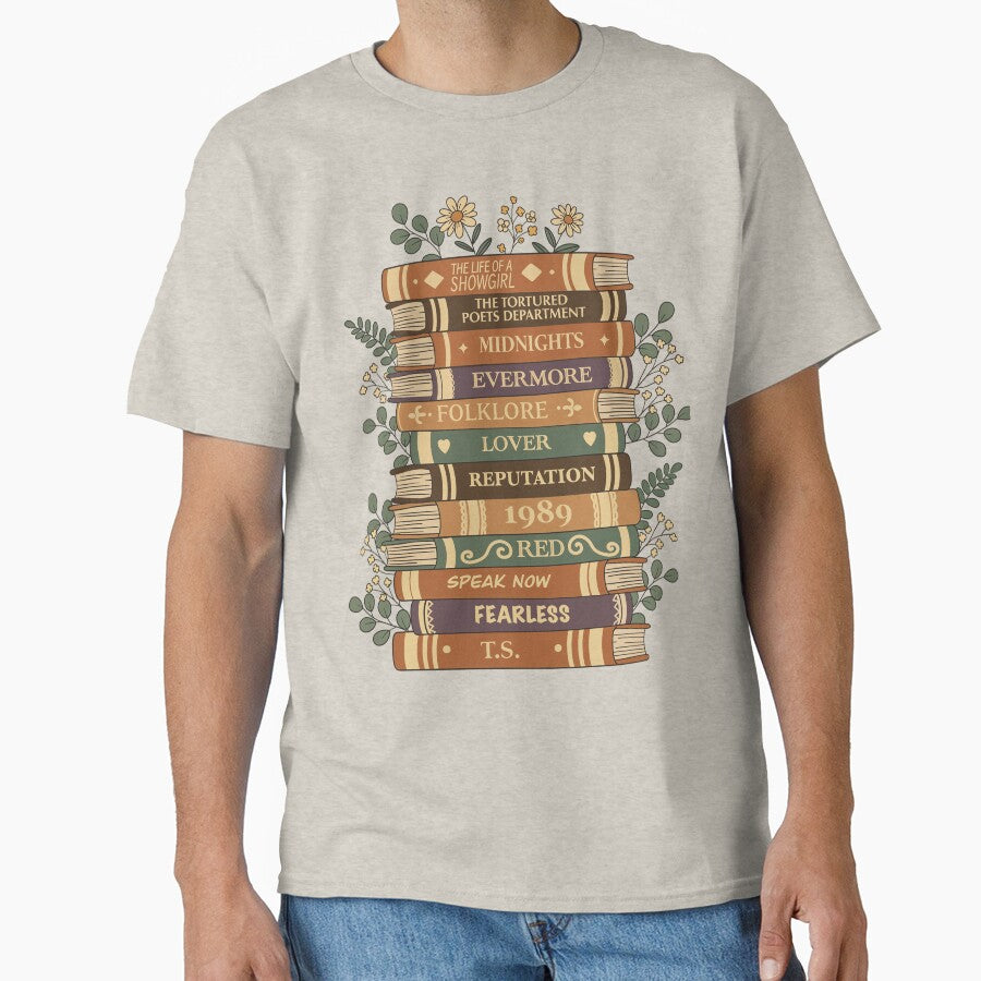Pop Music Eras as Books Floral Aesthetic – Vintage Literature Classic T-Shirt by FishandFolie