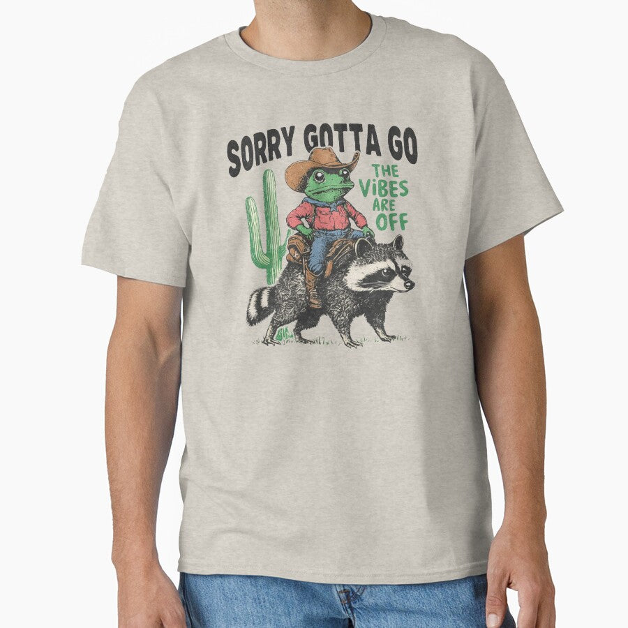 Sorry Gotta Go The Vibes Are Off Cowboy Frog Riding Raccoon The Vibes Are Off Weird Vintage Style Western Sarcastic Wild West Animal Lover by Kovav