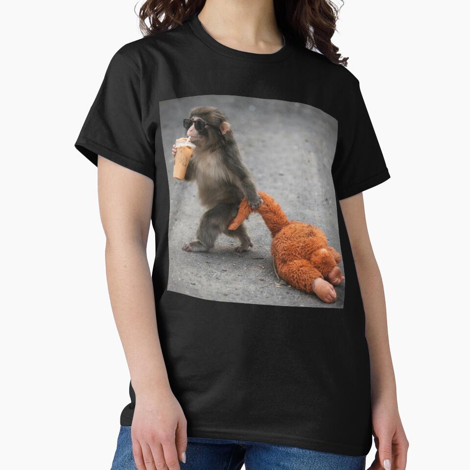 Baby Monkey Punch Drinking Iced Coffee, Animal Lover by BooberriesS