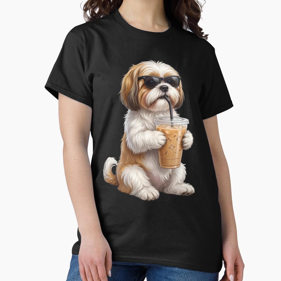 Funny Shih Tzu Drinking Iced Coffee Meme Dog Lover by TerryConnells