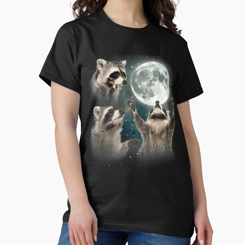 3 Racoons Howling at Moon Funny Weird Cursed by Sossima Art