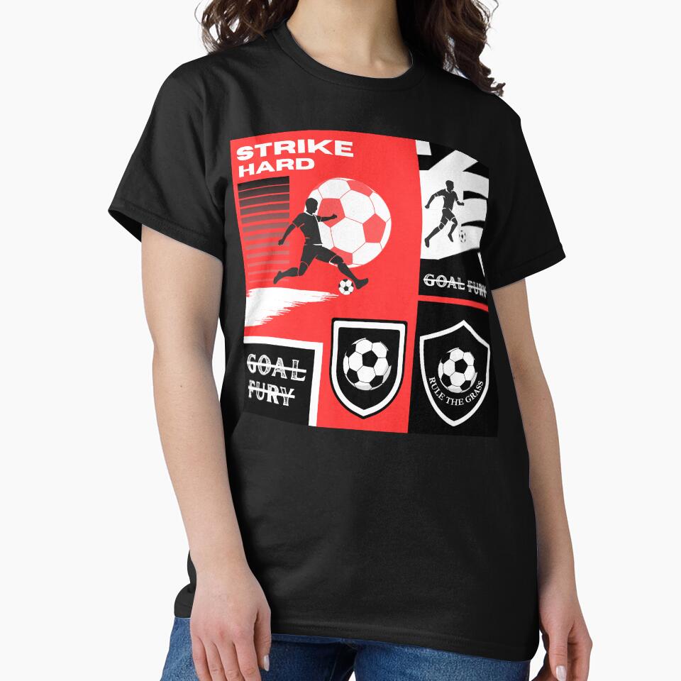 Strike Hard Goal Fury – Bold Soccer Graphic Design T-Shirt by AerynnXIdris