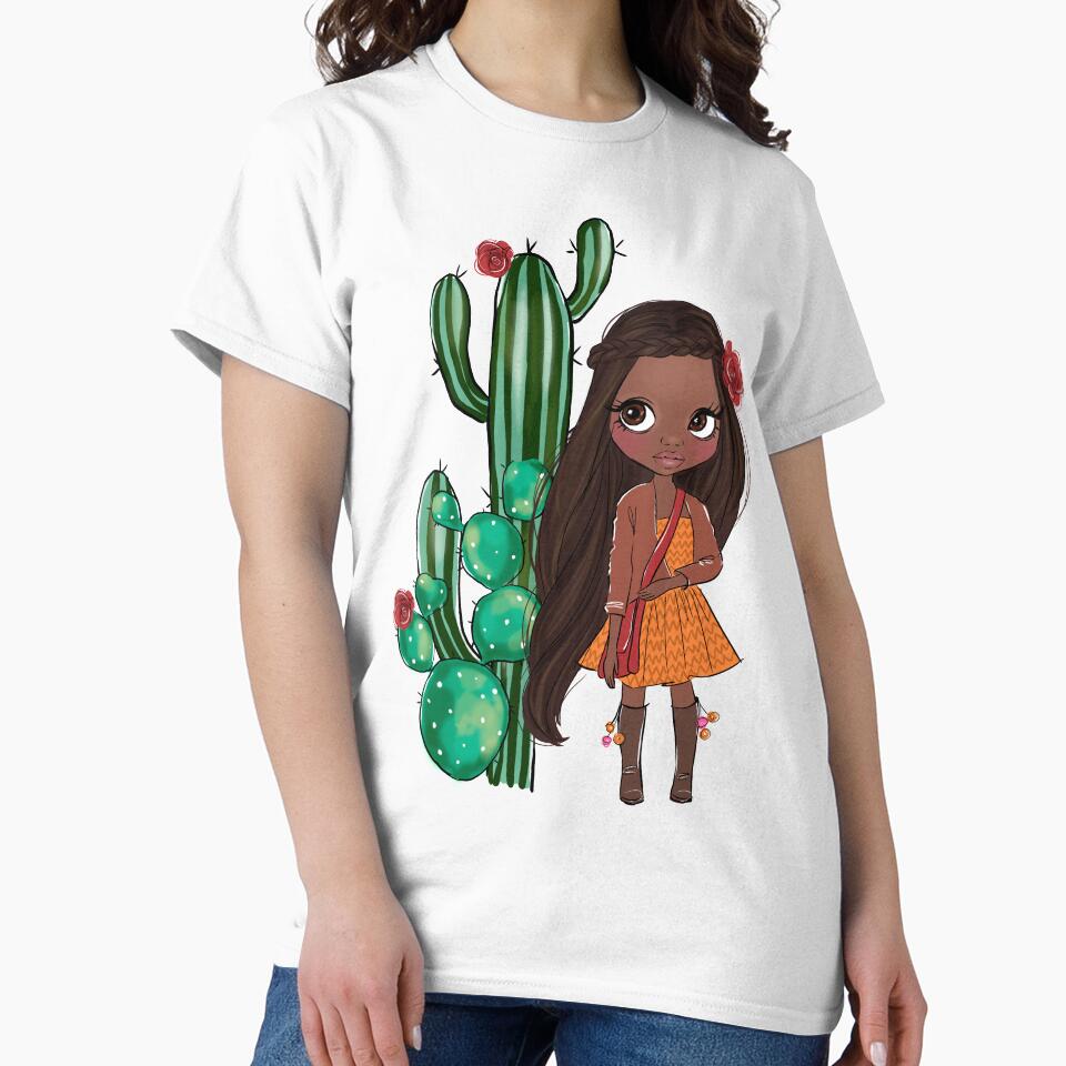 Boho style cute girl with cactus girly illustration 1 by Lalanacliparts