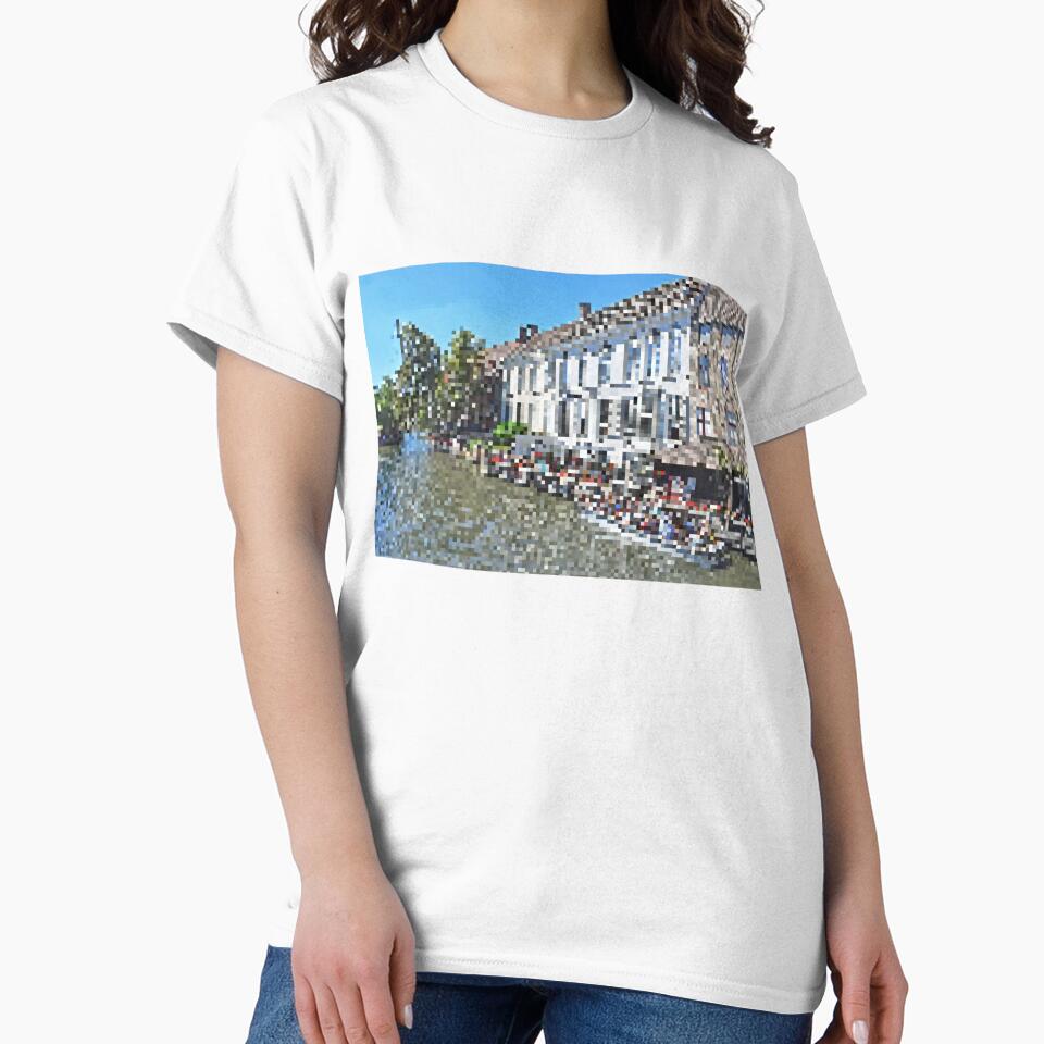 Pixelated Canal Lined Buildings Scene by Potato Quality Prints