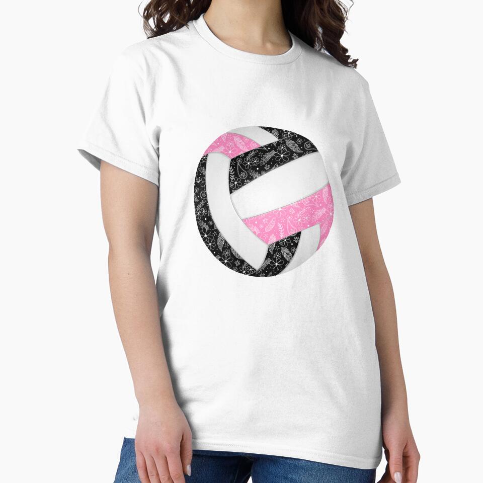 Pink black boho floral doodle volleyball by katzdzynes