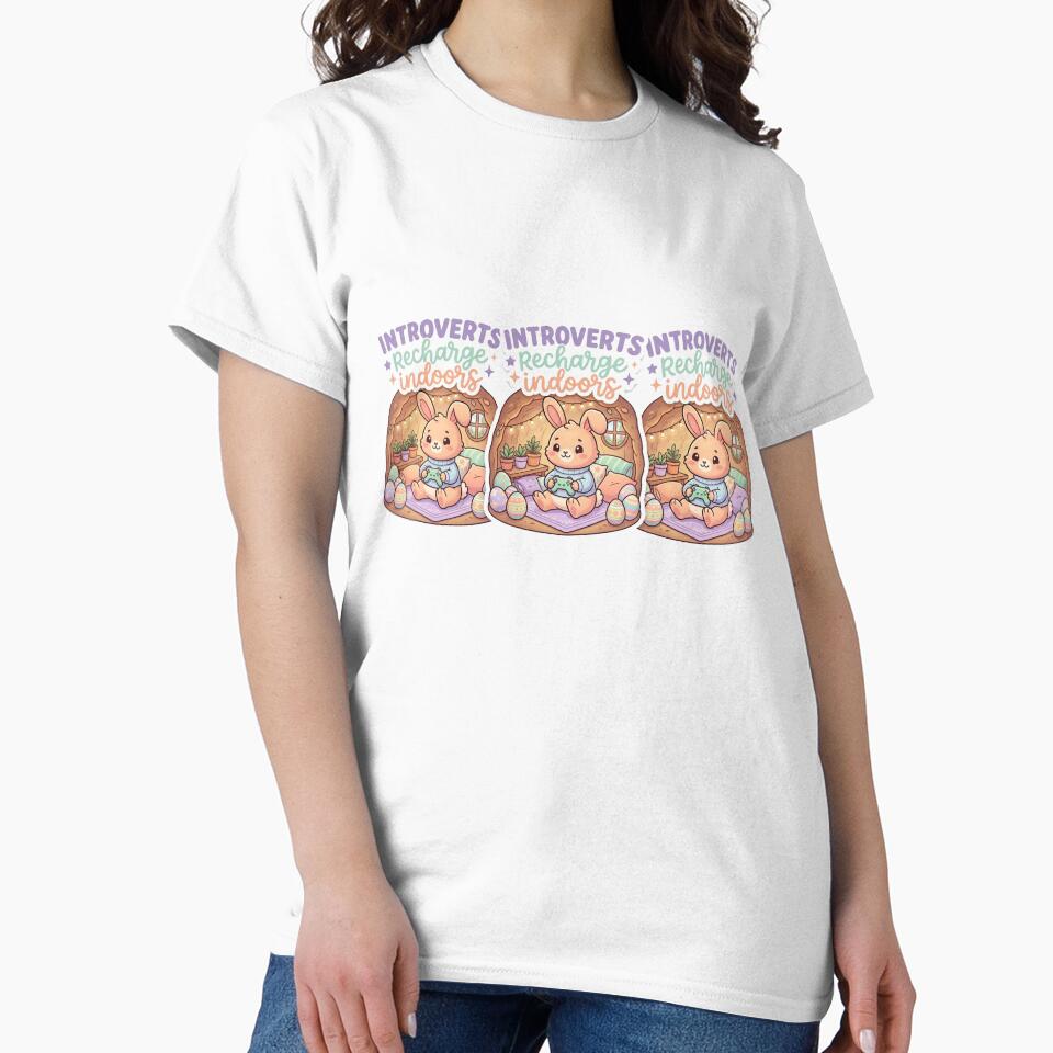 Introverts Recharge Indoors Cute Easter Bunny Gamer Spring Design by Quiet Mode Studio