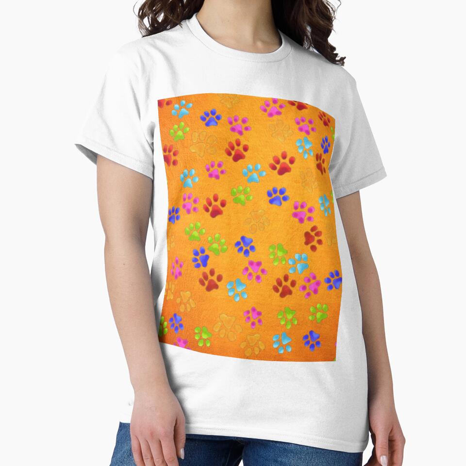 Colorful Paw Prints On Pumpkin Orange by Profitrip