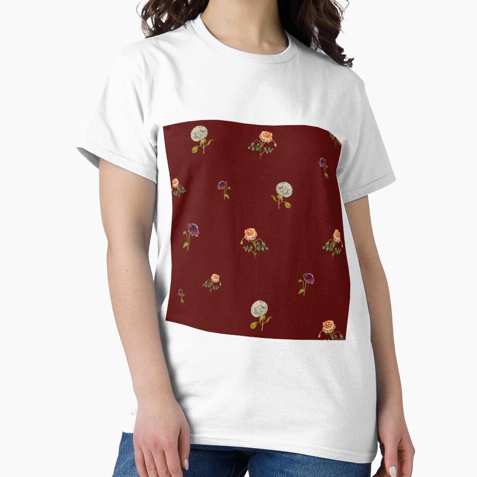 Dahlia hydrangea rose pattern cute watercolor deep red by Yana Mustafina | Boho Soulful Designs