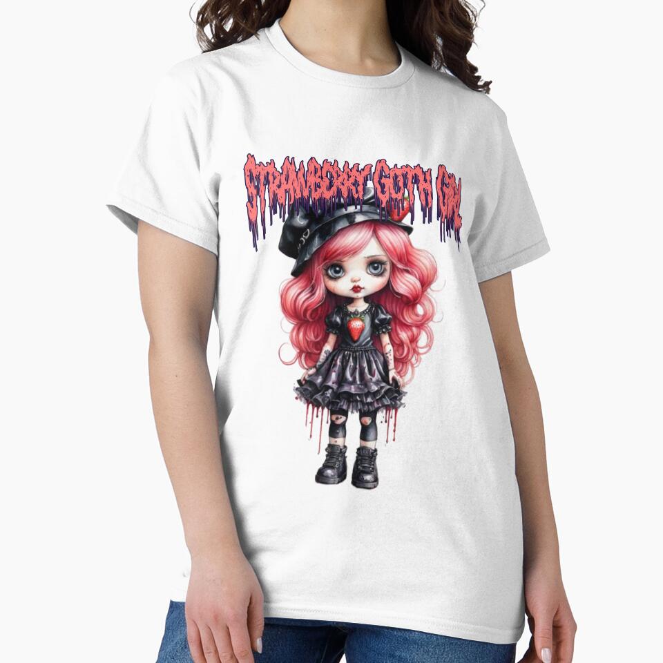 Strawberry Goth Girl with Pink Hair in watercolor paint by EmeraldCauldren