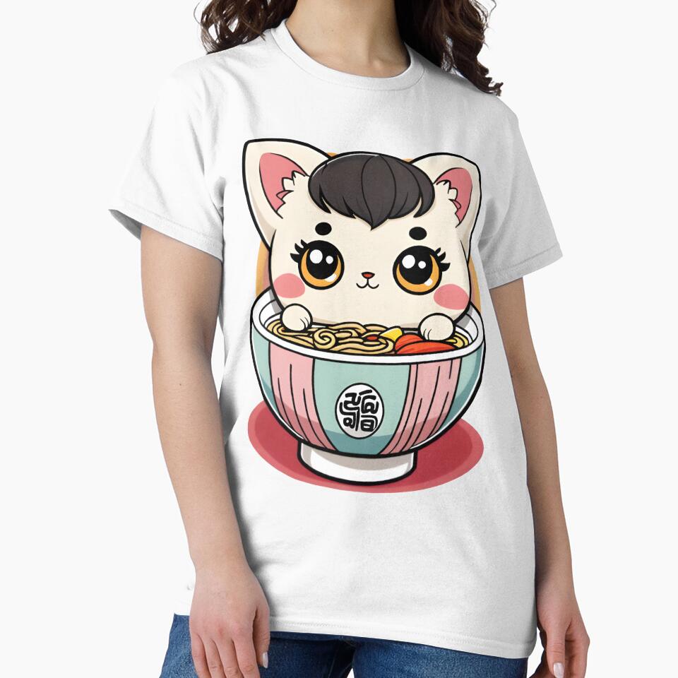Cute Kawaii Ramen Cat Japanese Ramen Bowl Illustration by Chibloom
