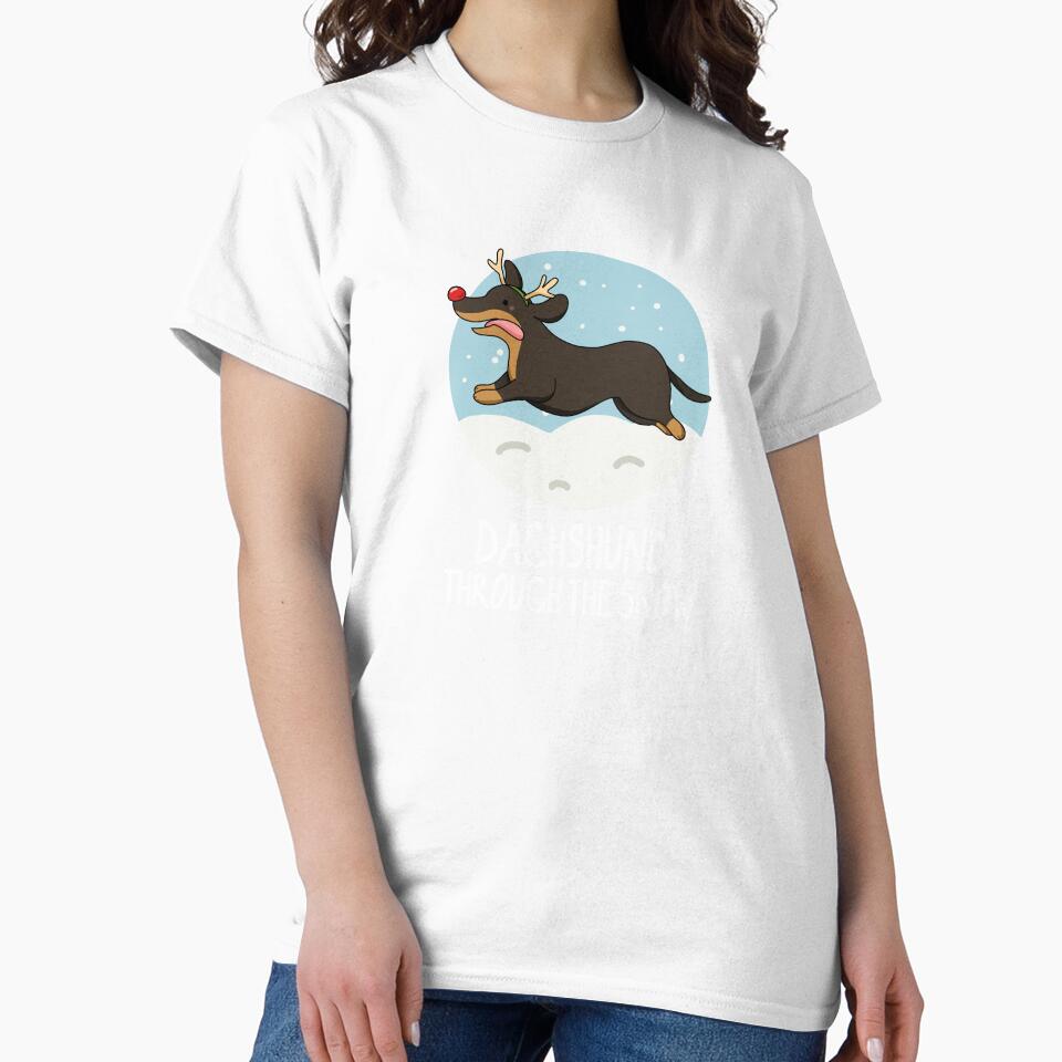 Dachshund Through The Snow Funny Christmas Puns (Dark BG) by punnybone