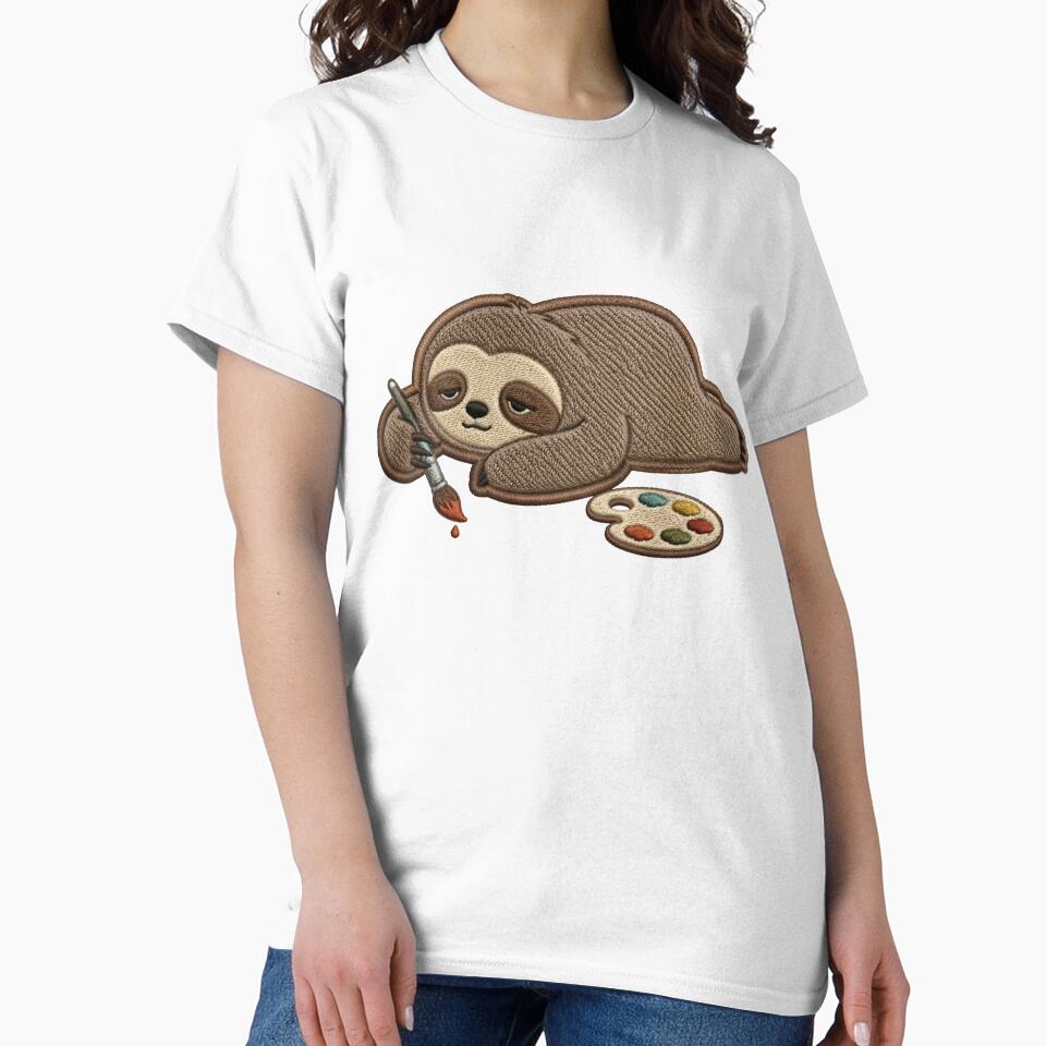 Creative but Lazy Sloth – Artist Burnout Embroidery Patch Style Cute Minimal Design by ColorSplash123