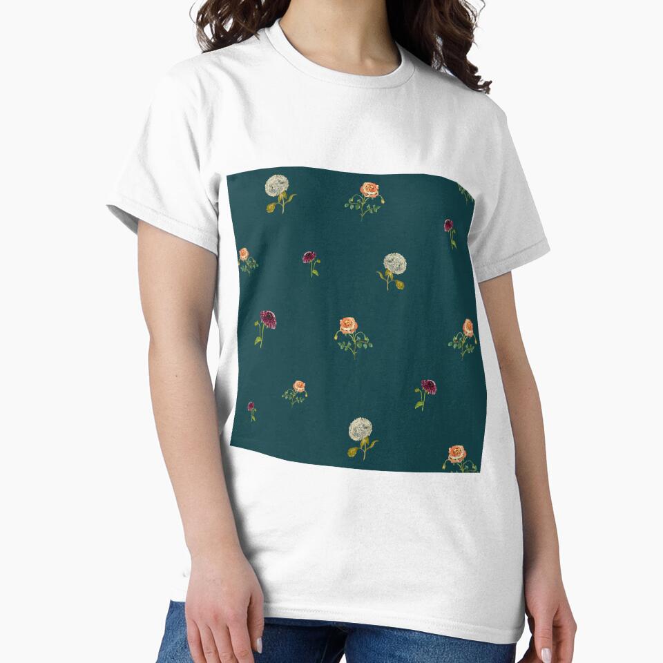 Dahlia hydrangea rose pattern cute a watercolor turquoise by Yana Mustafina | Boho Soulful Designs
