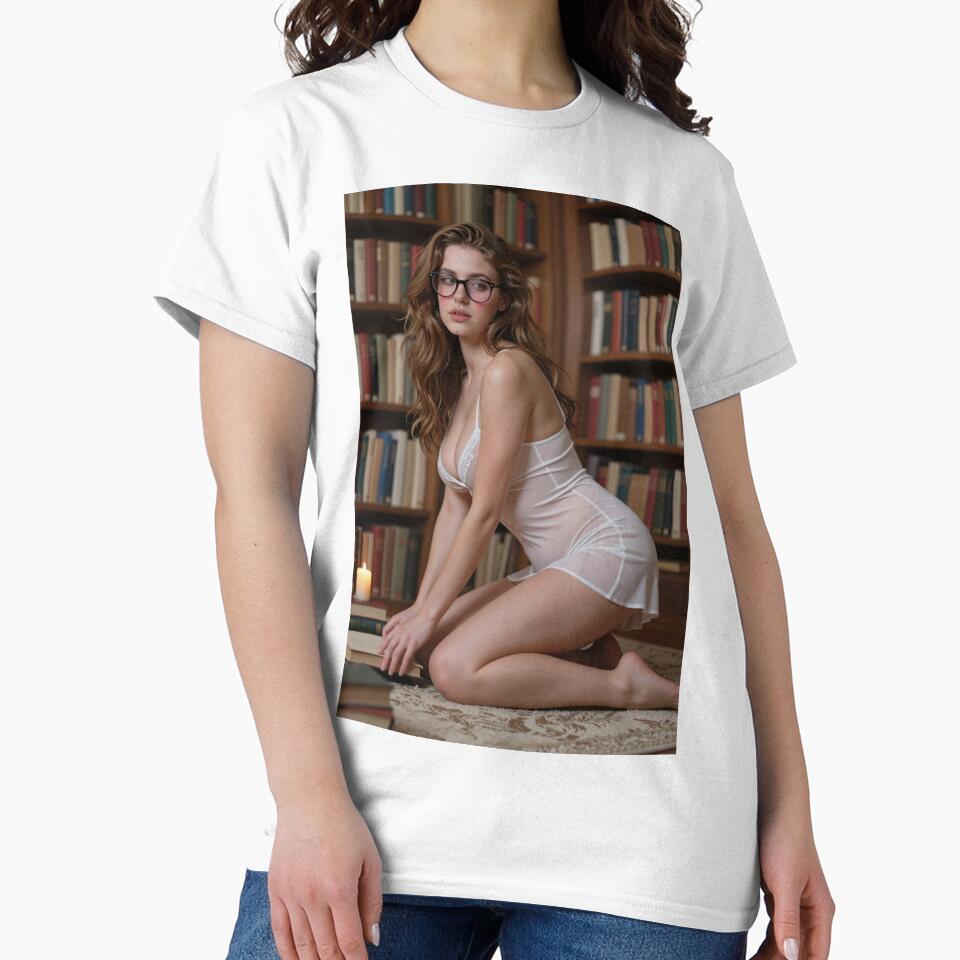 Bookish introvert in white slip library scene by CathryneDelamort