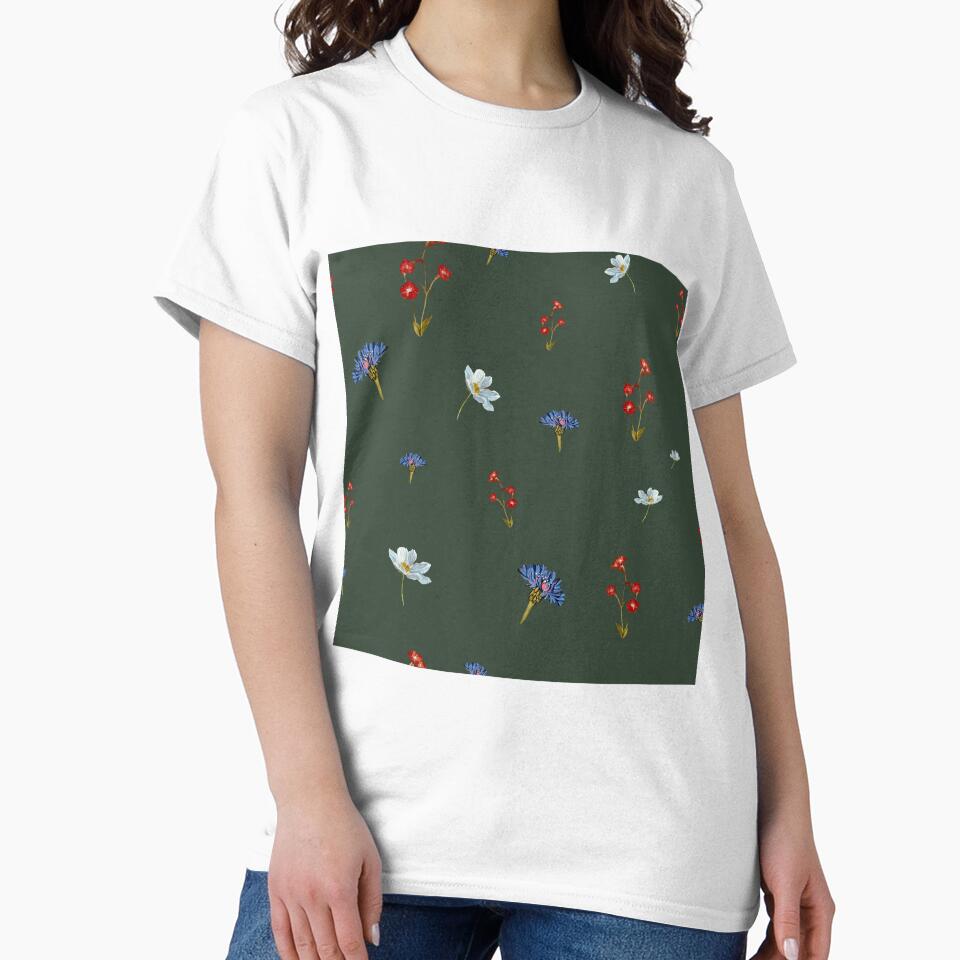 Flower blue red daisy seamless watercolor cold green by Yana Mustafina | Boho Soulful Designs