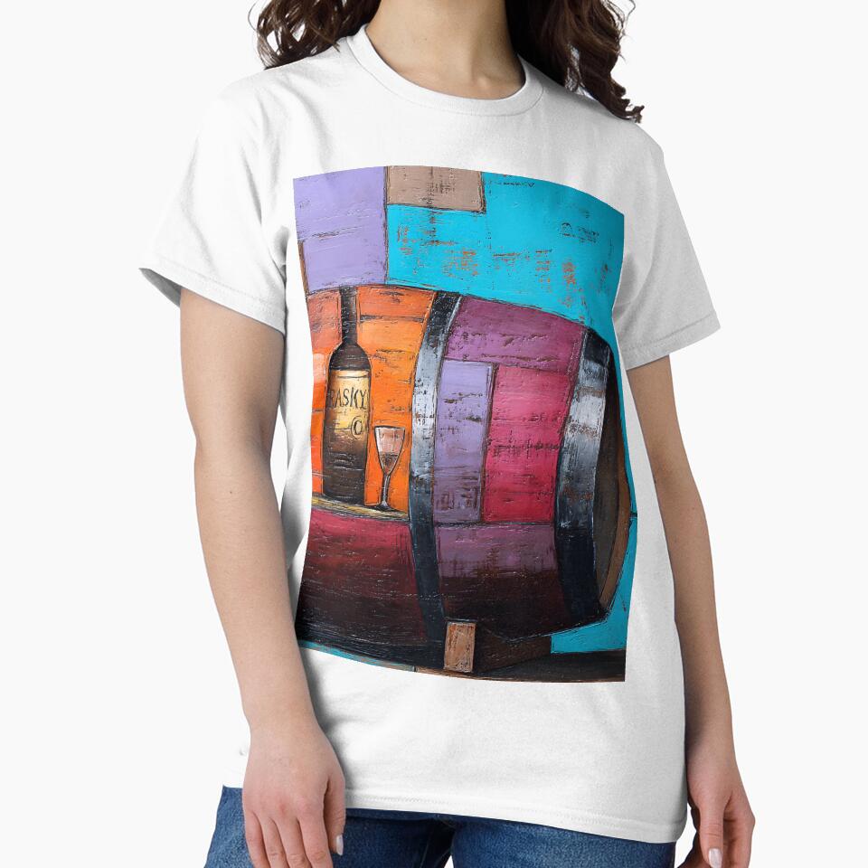 Vibrant Wine Barrel - Geometric Composition with Bold Blocks of Red, Blue, Purple, and Yellow by OlfactoART Studio
