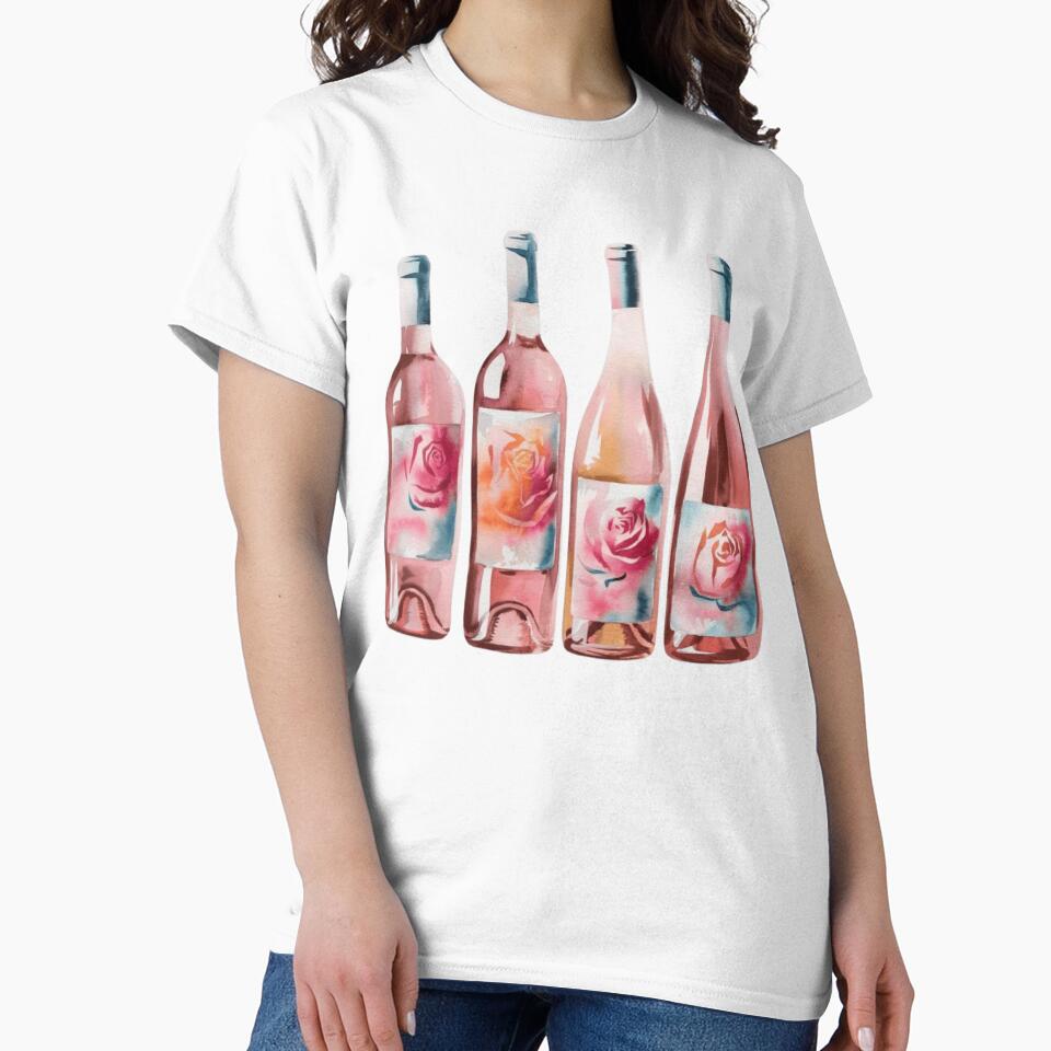 Watercolor Pink Wine Bottles by ArtQueen777