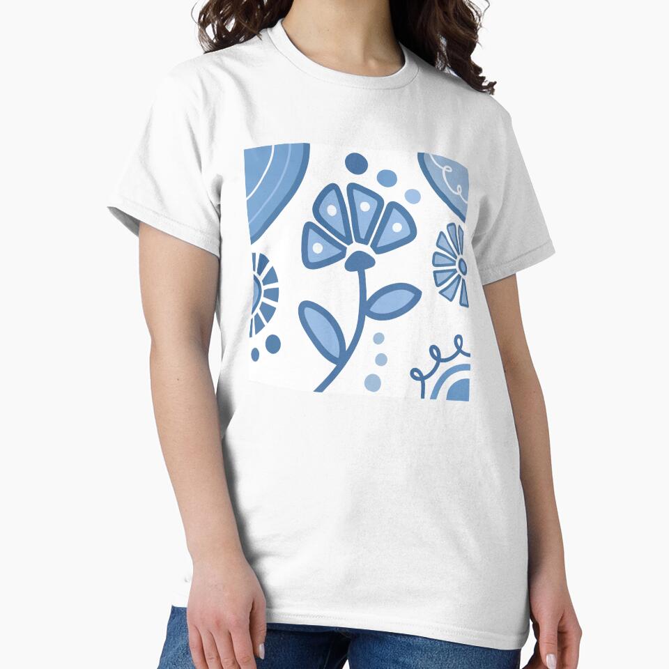 Blue And White Flower Boho Design by Sartoris Art
