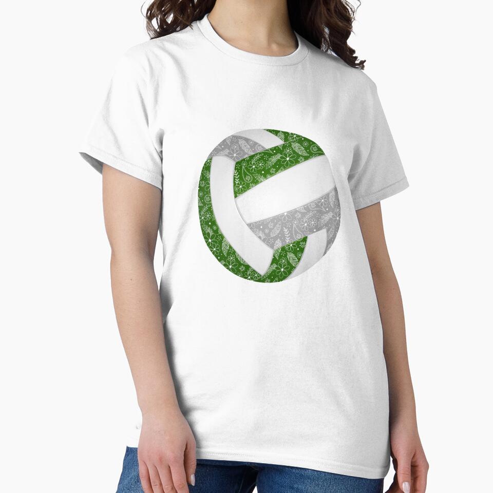 Green gray boho floral doodle volleyball by katzdzynes