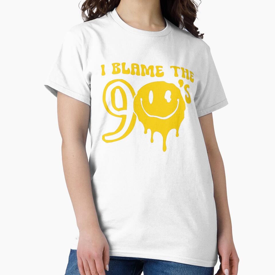 I Blame the 90s Smiley Niv Face 90s Rave Acid House Party T Shirt Design by GO-TSHIRTS