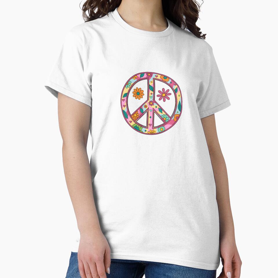 Floral Peace Sign Retro Hippie Aesthetic Design by A Little Unhinged