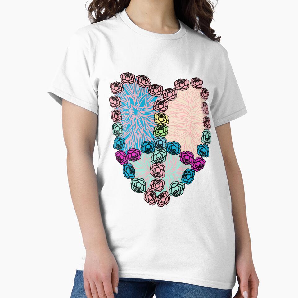 Hippie loveheart, heart with roses peace sign. by Bodino