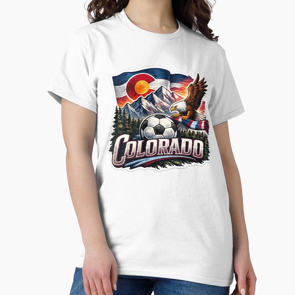 Colorado Soccer Design Mountain Skyline Colorado Flag Football Fan Shirt Colorado Sports Gift USA Soccer Graphic Tee by GarnerSupplyCo