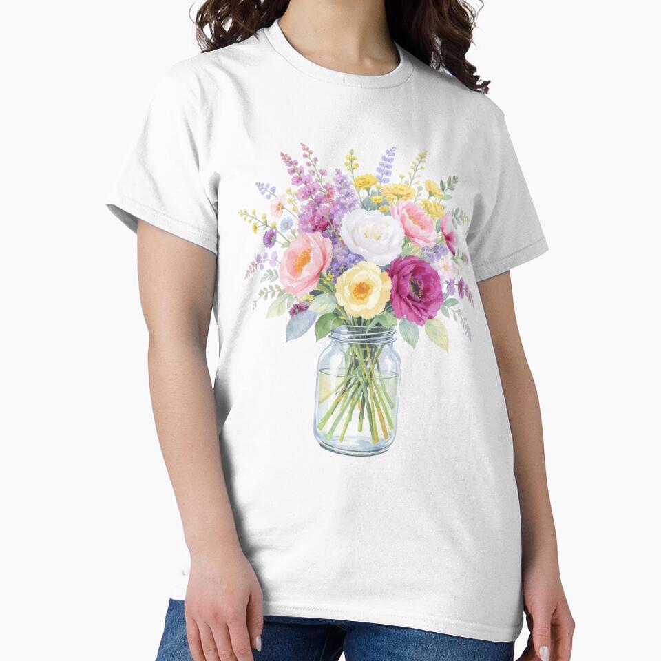 Wildflowers Watercolor Bouquet in a Jar by shudge_art