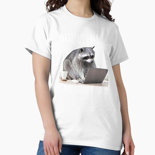 Adulthood Is The Worst Hood Funny Raccoon Office by Unhinged Hellions