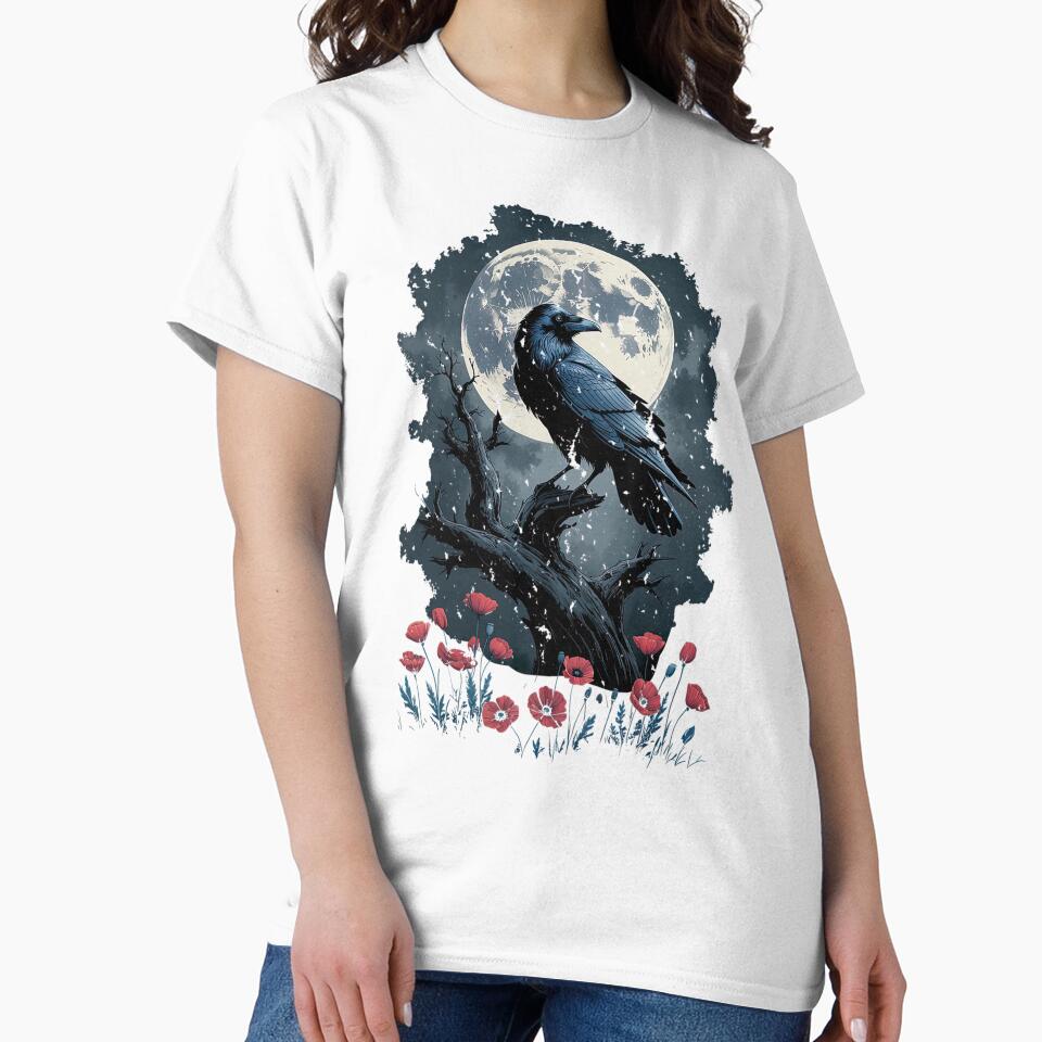 Raven with Poppies Moon and Flowers Gothic Botanical by fifinegceqs45