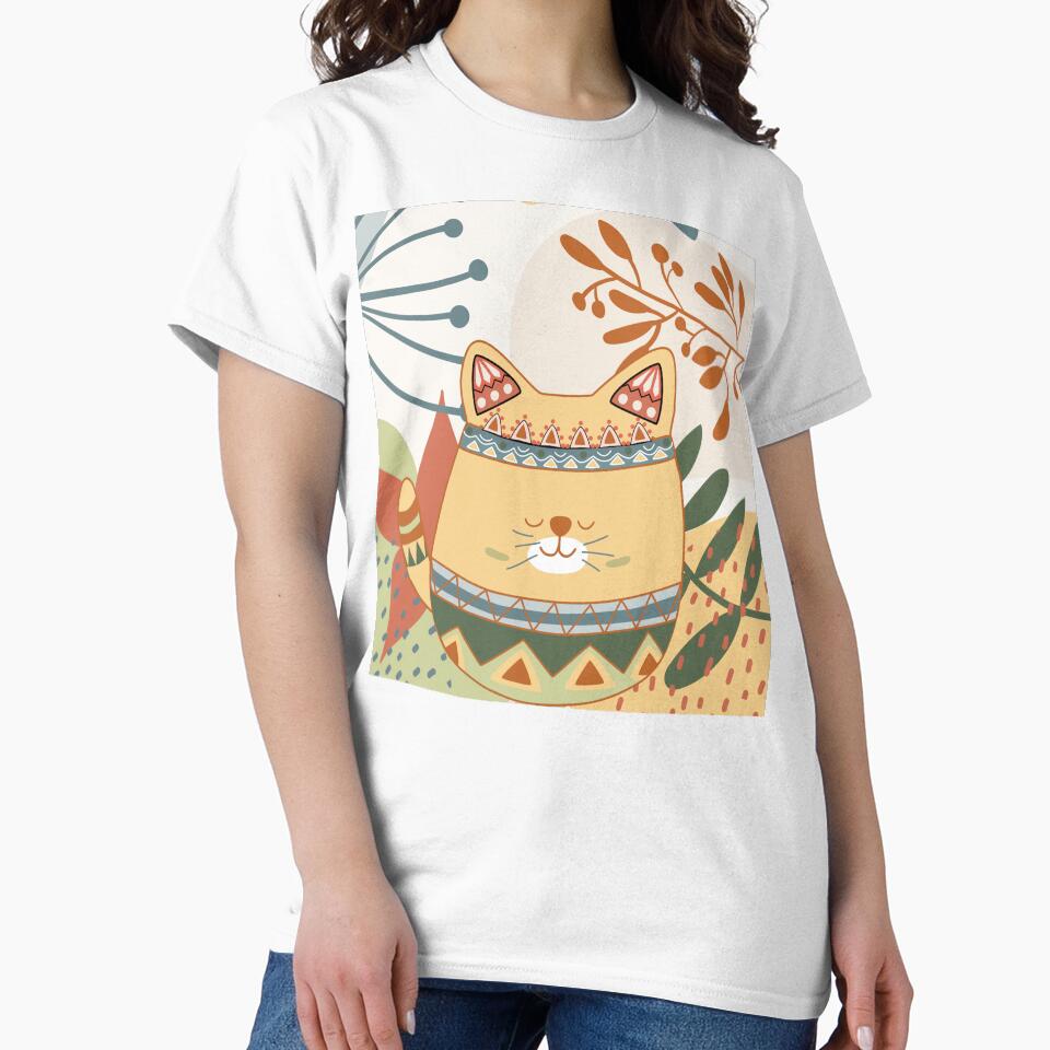 Chubby Boho Kitty Cat with a Chic Boho Background by JoyOfHopeStore