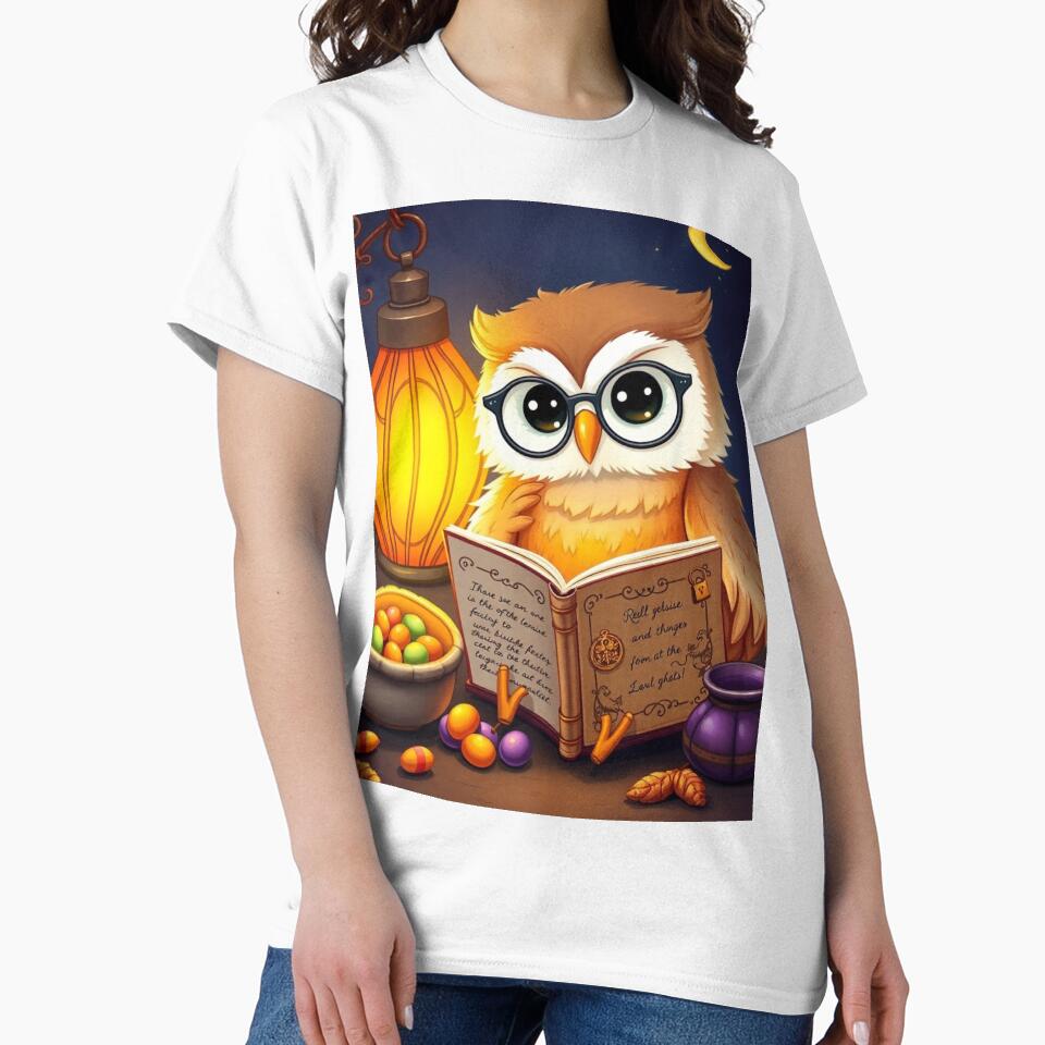 Kawaii Owl Reading Spellbook – Cute Halloween Lantern Scene by ArmaanArts