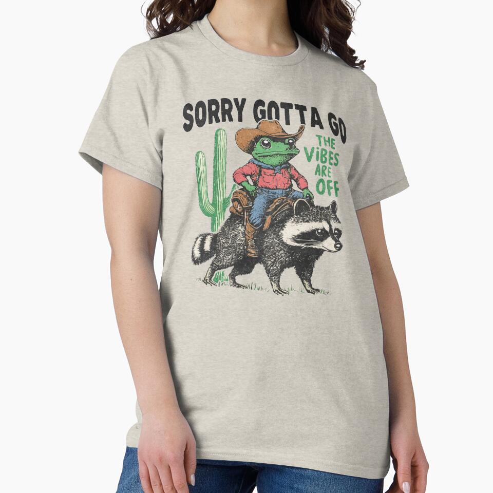 Sorry Gotta Go The Vibes Are Off Cowboy Frog Riding Raccoon The Vibes Are Off Weird Vintage Style Western Sarcastic Wild West Animal Lover by Kovav