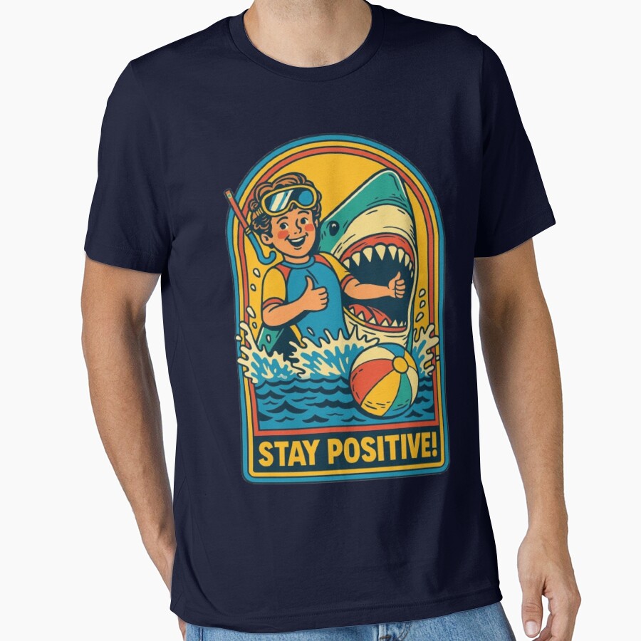 Retro Stay Positive Shark Adventure Art by My-Hoodies