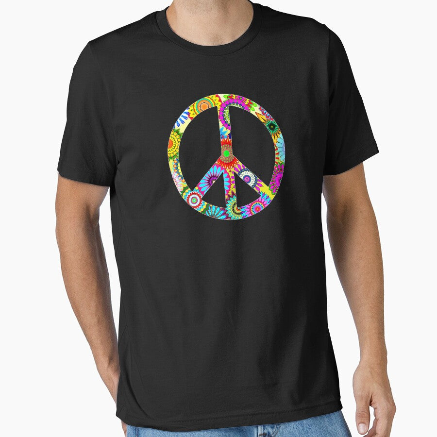 Peace Sign Cool Retro Flowers Design by Denis Marsili