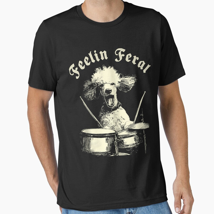 Feelin Feral For Vintage Cute Poodle Playing Drums Funny Music Dog Drummer by MOHAMED FRASER