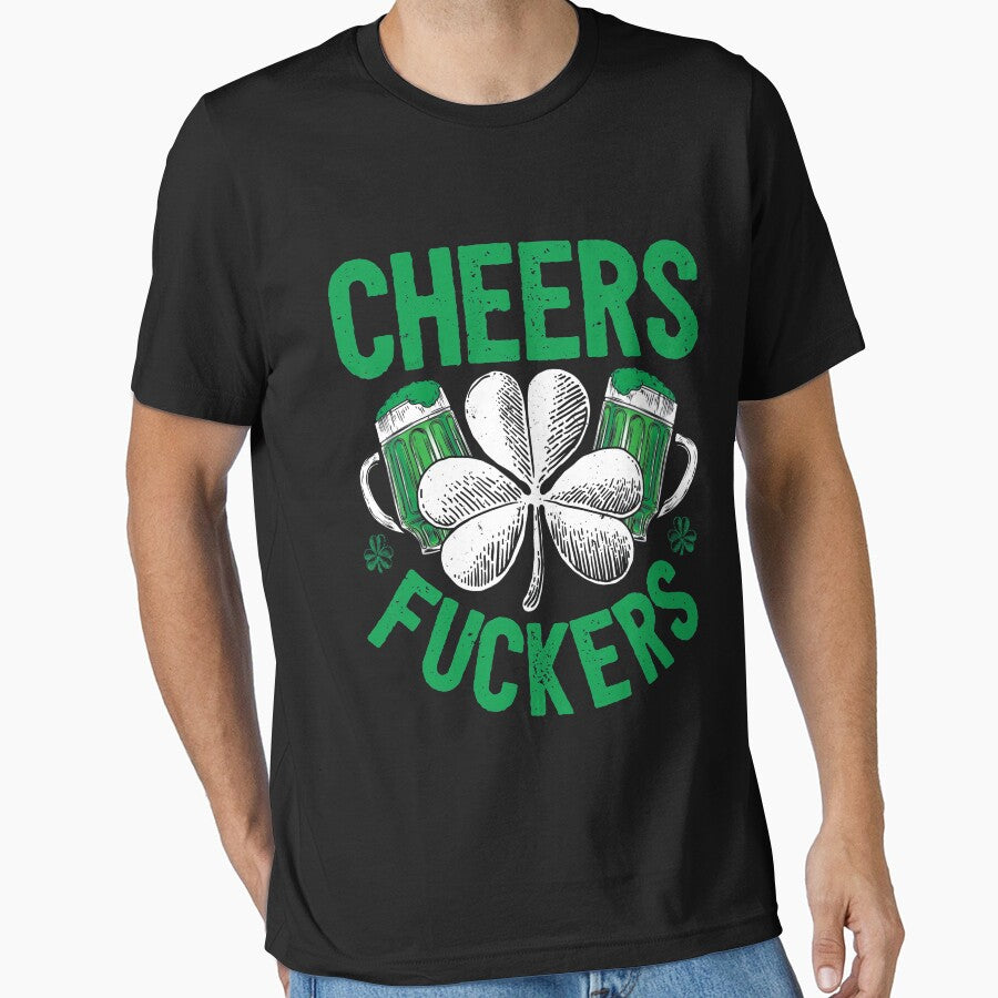 Cheers Fuckers T Shirt St Patricks Day Men Drinking Beer Mug by TeeAmz