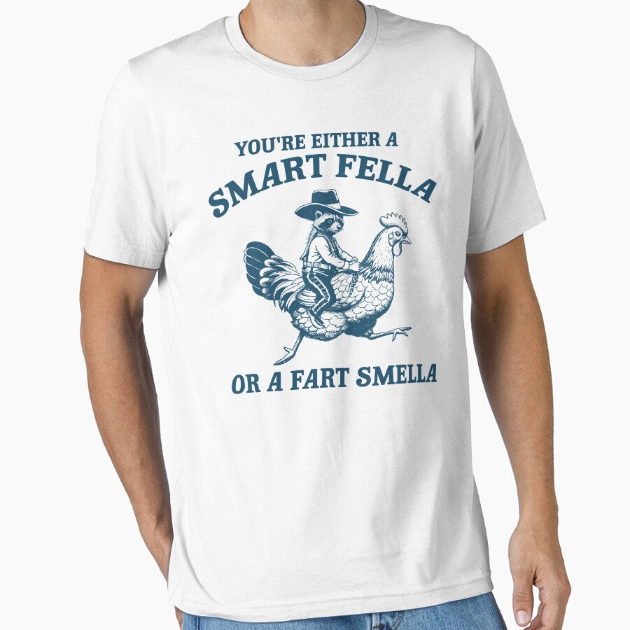 Are You A Smart Fella Or Fart Smella? Funny Animals Shirt, Raccoon Chicken Shirt, Weird T Shirt, Meme T Shirt, Trash Panda T Shirt, Unisex by Rosqzz