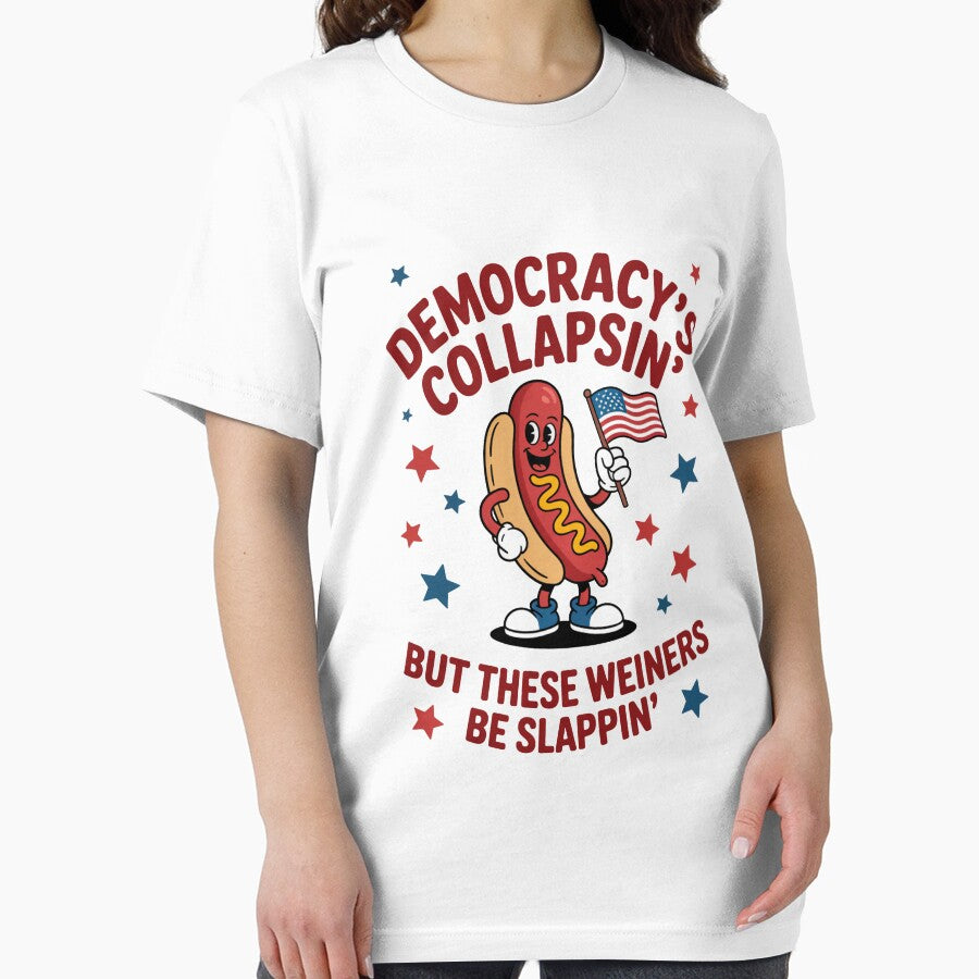 Democracy’s Collapsin’ Satirical Hot Dog Political Illustration by flagylART