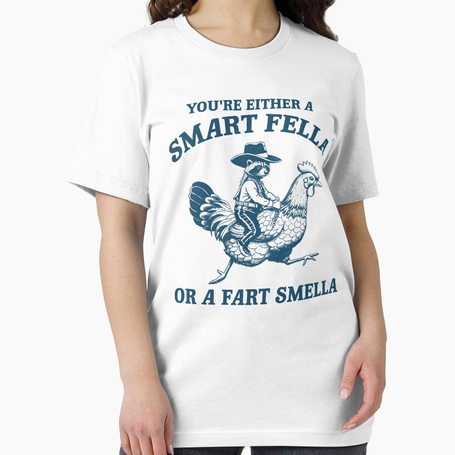 Are You A Smart Fella Or Fart Smella? Funny Animals Shirt, Raccoon Chicken Shirt, Weird T Shirt, Meme T Shirt, Trash Panda T Shirt, Unisex by Rosqzz