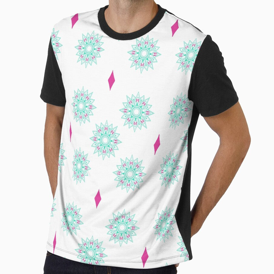 Flower patterns aquamarine on white by Chaoticzarts