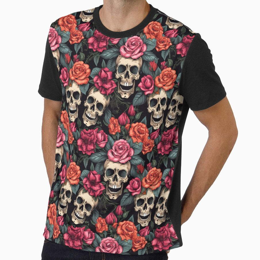 Groovy Smiling Skull Boho Floral pattern by ElLocoMus