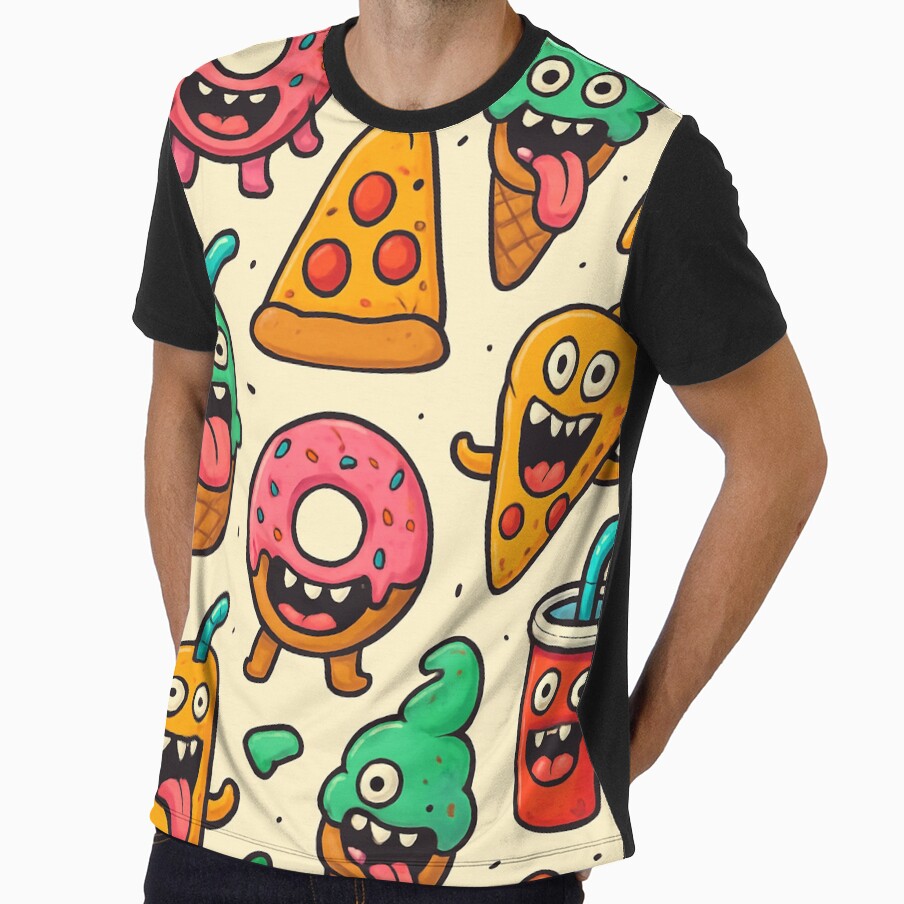Kawaii Fun Food Pattern | Cute Donuts, Pizza & Ice Cream Monsters by Kyfrixe