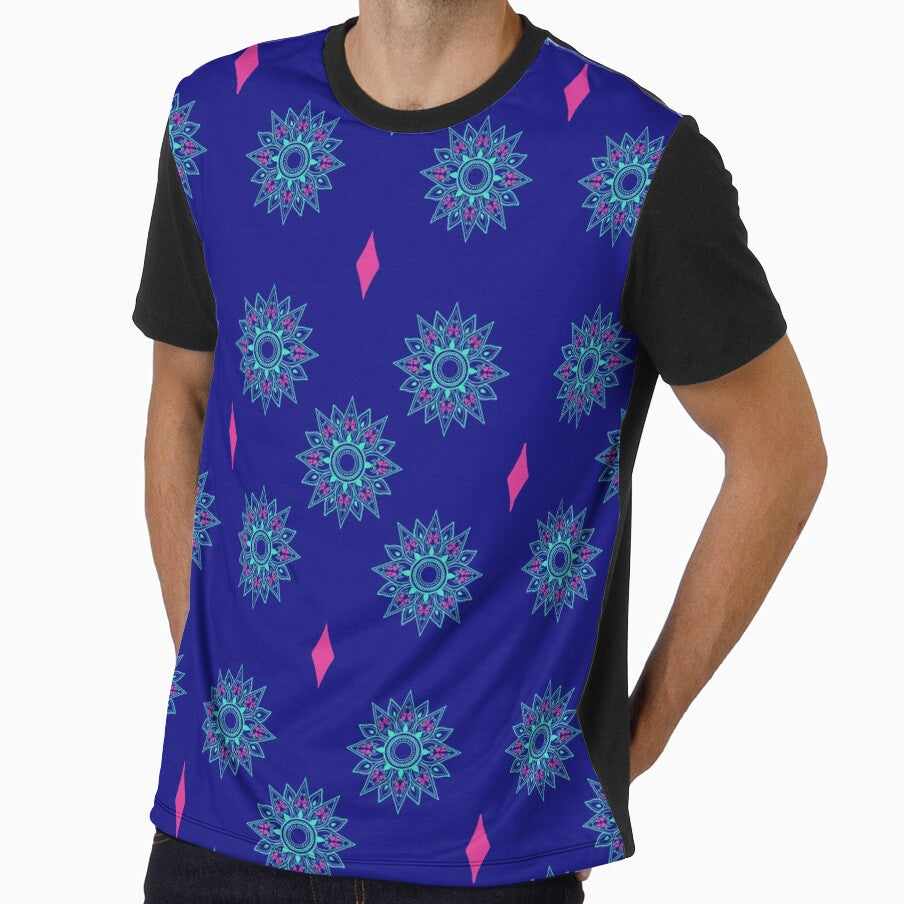 Flower patterns aquamarine on deep blue by Chaoticzarts
