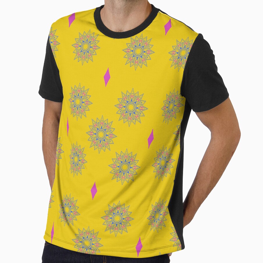 Flower patterns blue on yellow by Chaoticzarts