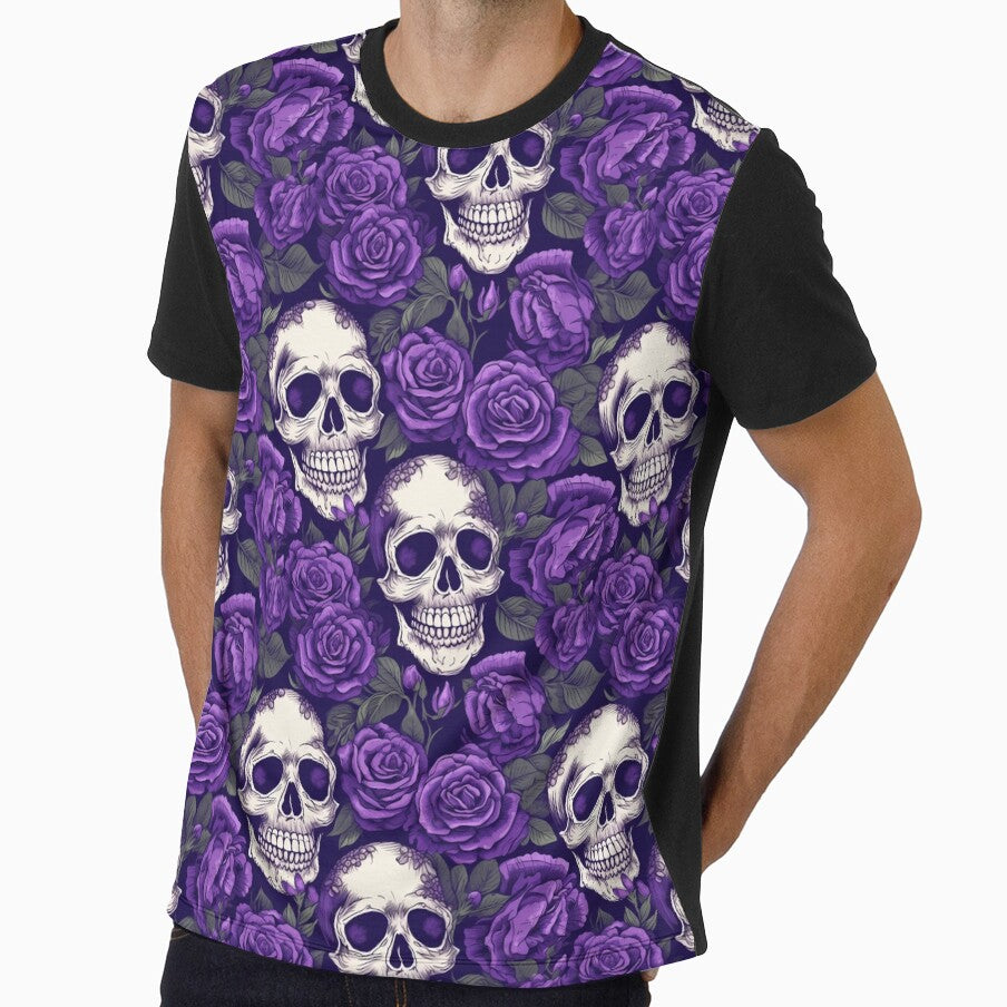 Groovy Smiling Skull Boho Purple Rose pattern by ElLocoMus