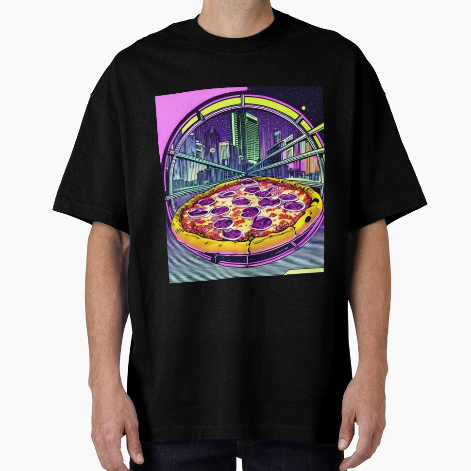 Pizza with night city retro style by imagenia